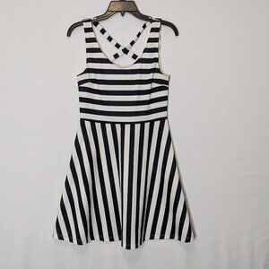 H&M Black/White Striped Sleeveless Fit & Flare Crossover Short Tank Dress Size S